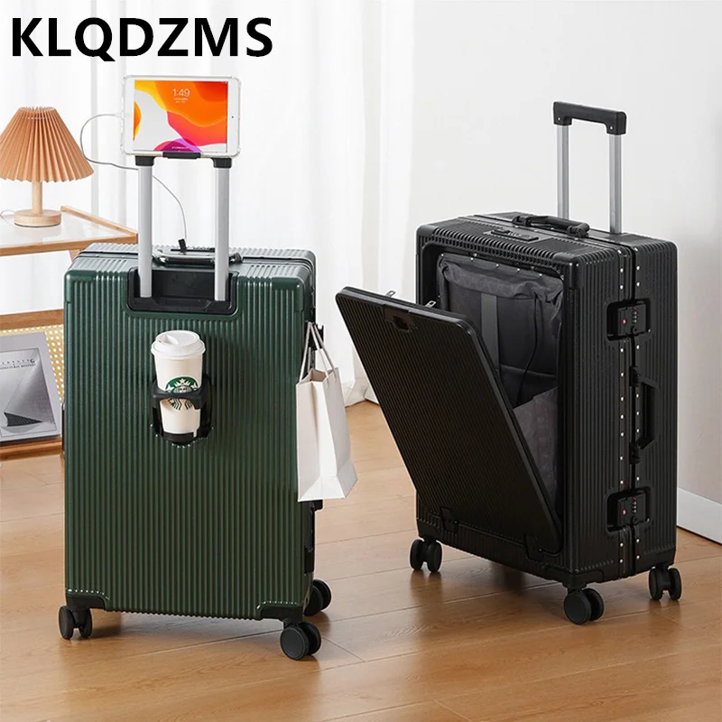 

KLQDZMS 24-дюймовый чемодан для ноутбука с передним открытием, 20-дюймовый многофункциональный чемодан-тележка с USB-зарядкой, ручная кладь