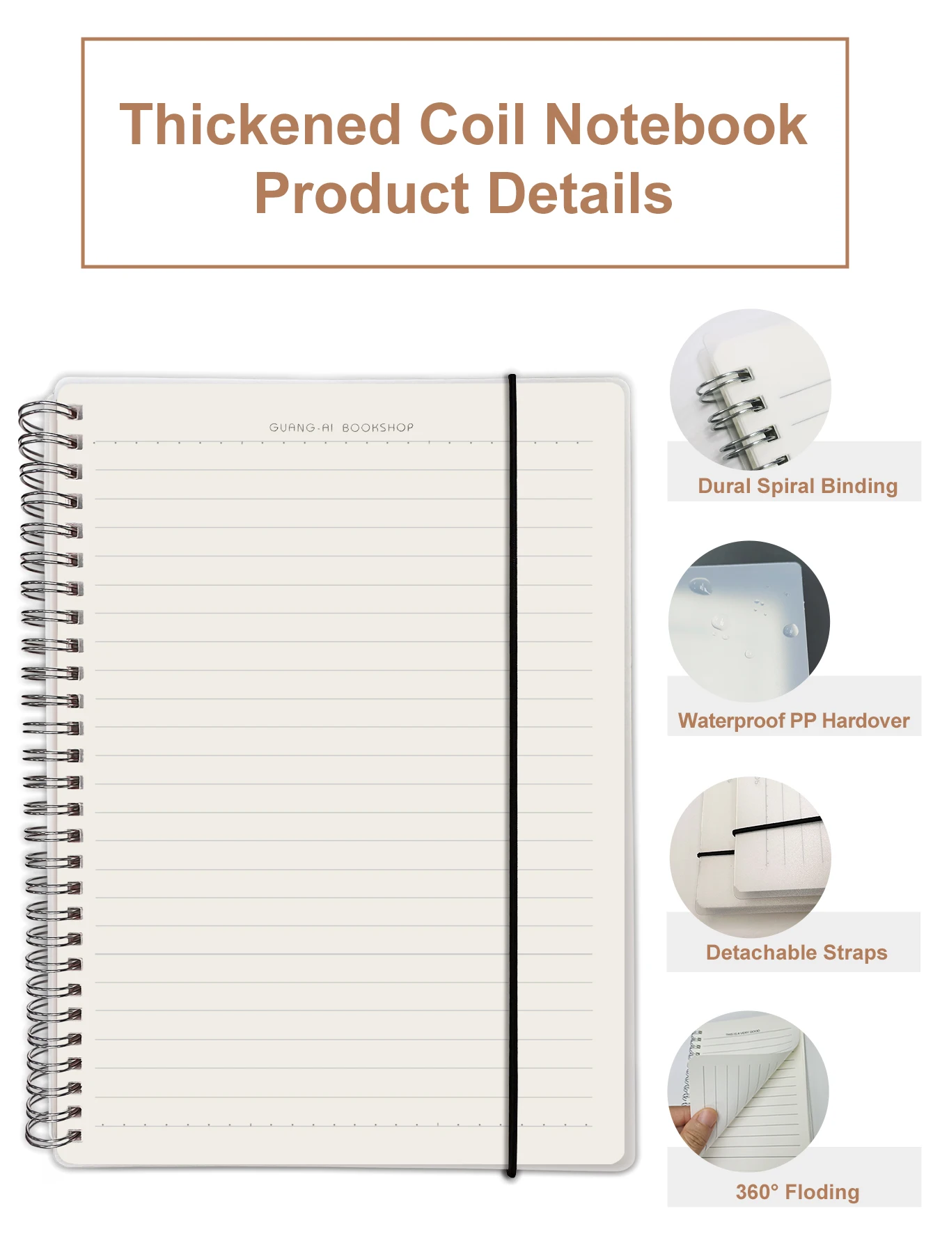 College Transparent Hardcover Spiral Notebooks,140 pages (70 sheets) Horizontal Line Inset for Travel, School and Home