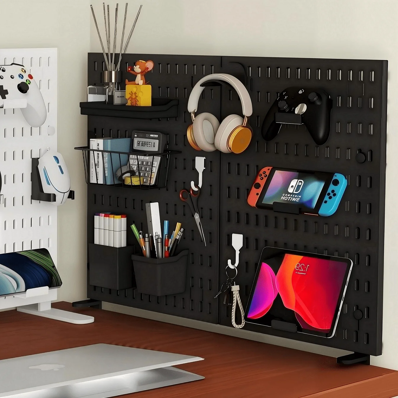 23.6*15.7 Inch Desktop Pegboard Organizer, Adjustable Height Storage Rack With Accessories, Metal Desk Organizer Stand For Office Home Workspace, Including All Accessories