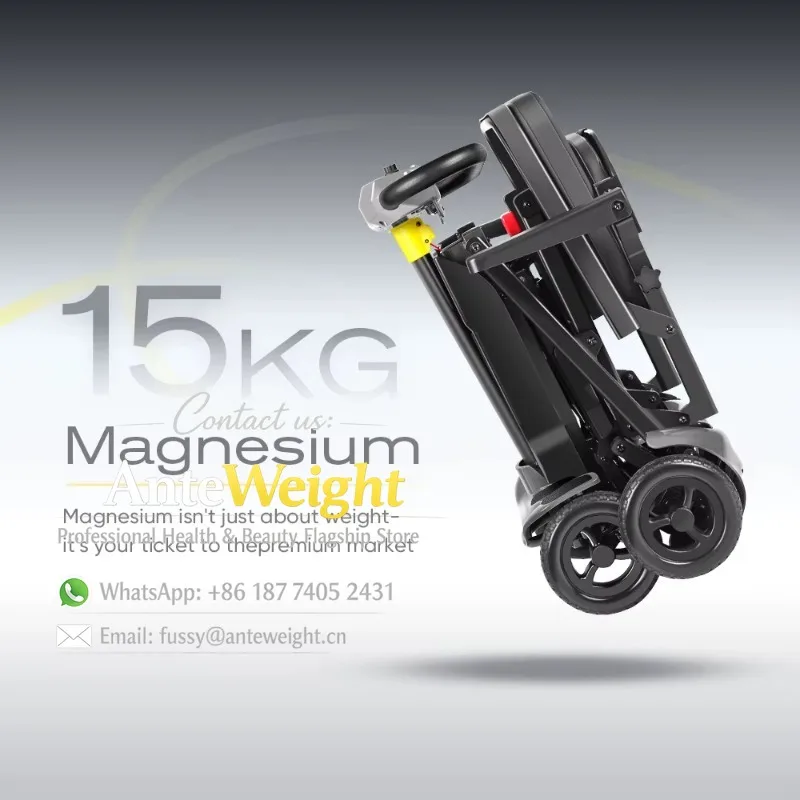 Lightest Mobility Scooter 15kg Folding Magnesium Alloy Dual Battery Long Range NFC Suitcase Style Senior Travel Portable Scooter