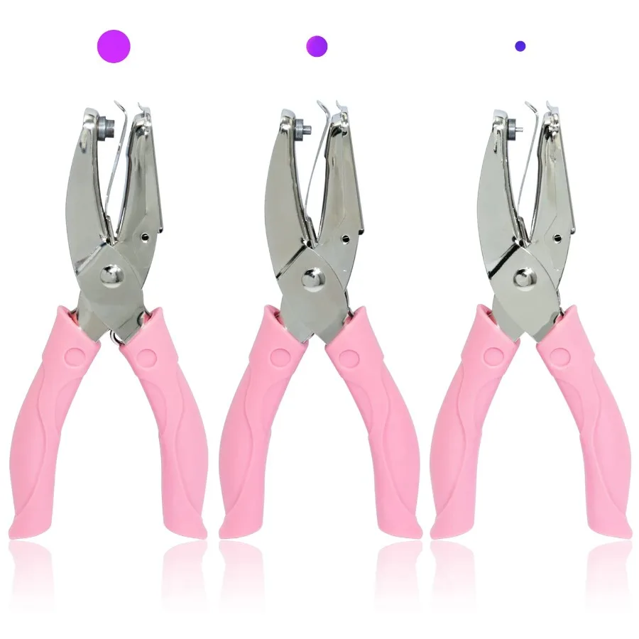 3 Pieces Metal Handheld Paper Punch SingleHole Tag Punch Set with Plastic Handle for Creating Circle Holes Ideal for DIY Craft