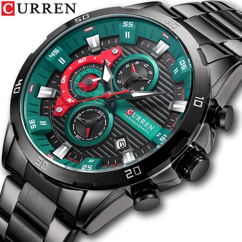 Relojes deportivos de moda CURREN para hombre, relojes de pulsera cronógrafo informales con banda de acero inoxidable, reloj luminoso para hombre