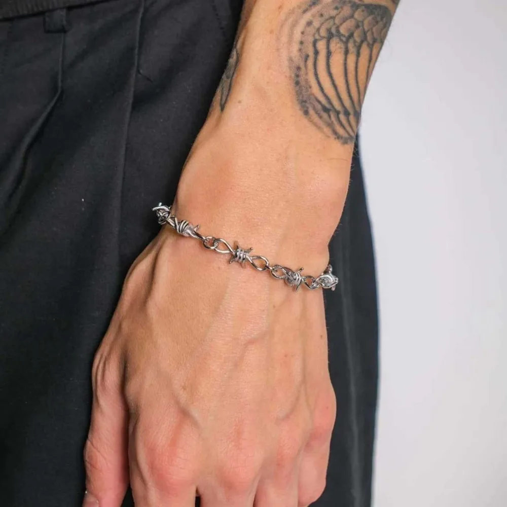 Gothic Punk Sliver Color Thorns Barbed Wire Knot Adjustable Bracelets for Women Men Hip-hop Personality Jewelry Accessories Gift