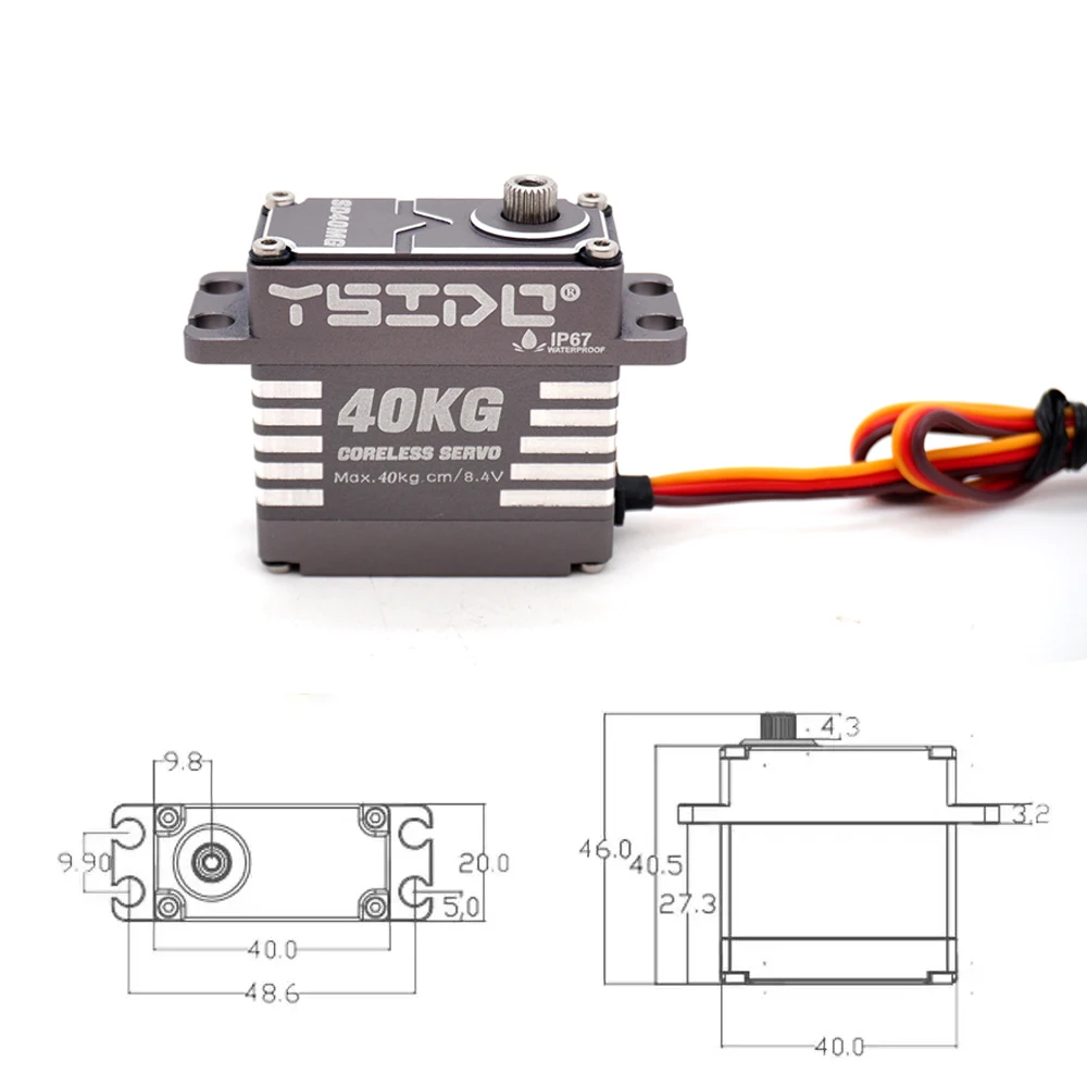 Pièces de voiture RC 1/10 1/8, grand couple SD40MG 40KG IP67, Servo étanche 180 °   Servomoteur à engrenages en acier inoxydable, boîtier entièrement en aluminium