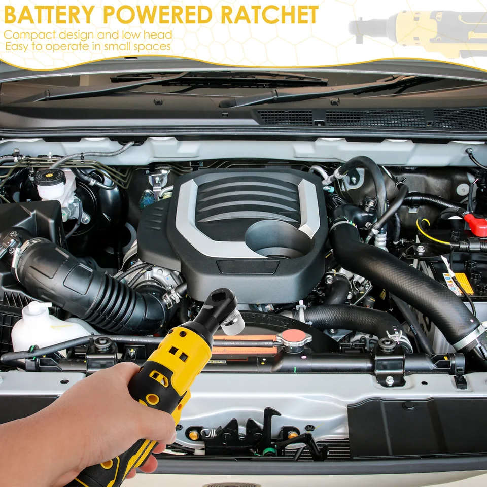 Cordless Ratchet Wrench 3/8" – Compatible With Dewalt 20V Max Battery, 80N.m Brushless Motor, Variable Speed, Extended 15cm Neck, Includes Sockets & Adapter (Tool Only)