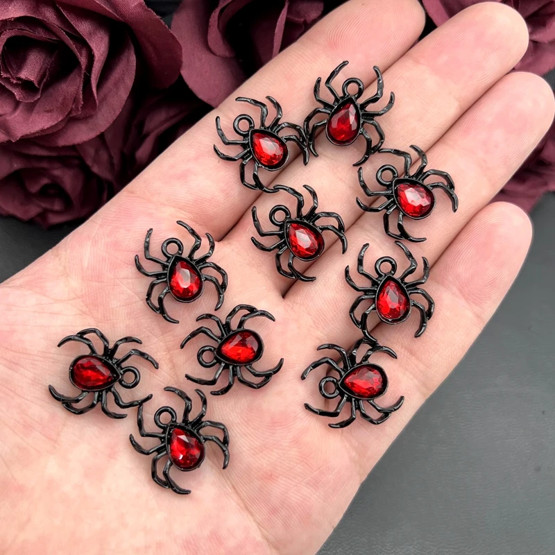 10 sztuk krwisty czerwony pająk wisiorek gotycki wisiorek tarantula, Wiccan, Witchy, przerażający uroczy, Halloween, ręcznie robione akcesoria jubilerskie