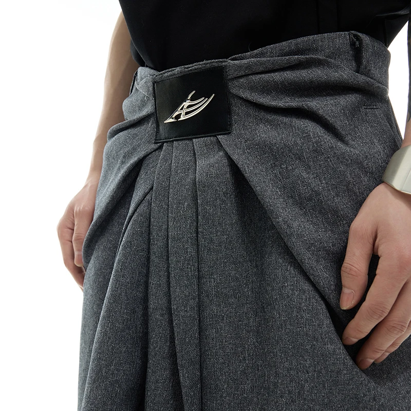 Luzhen 2025 novo personalizado plissado retalhos design solto perna larga calças casuais masculino elegante bonito calças de rua jy1383