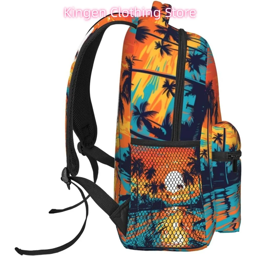 노트북 가방 학교로 돌아 가기 저녁 일몰 해변 그림 경량 노트북 배낭 경량 다목적 여행 캐주얼 Daypa