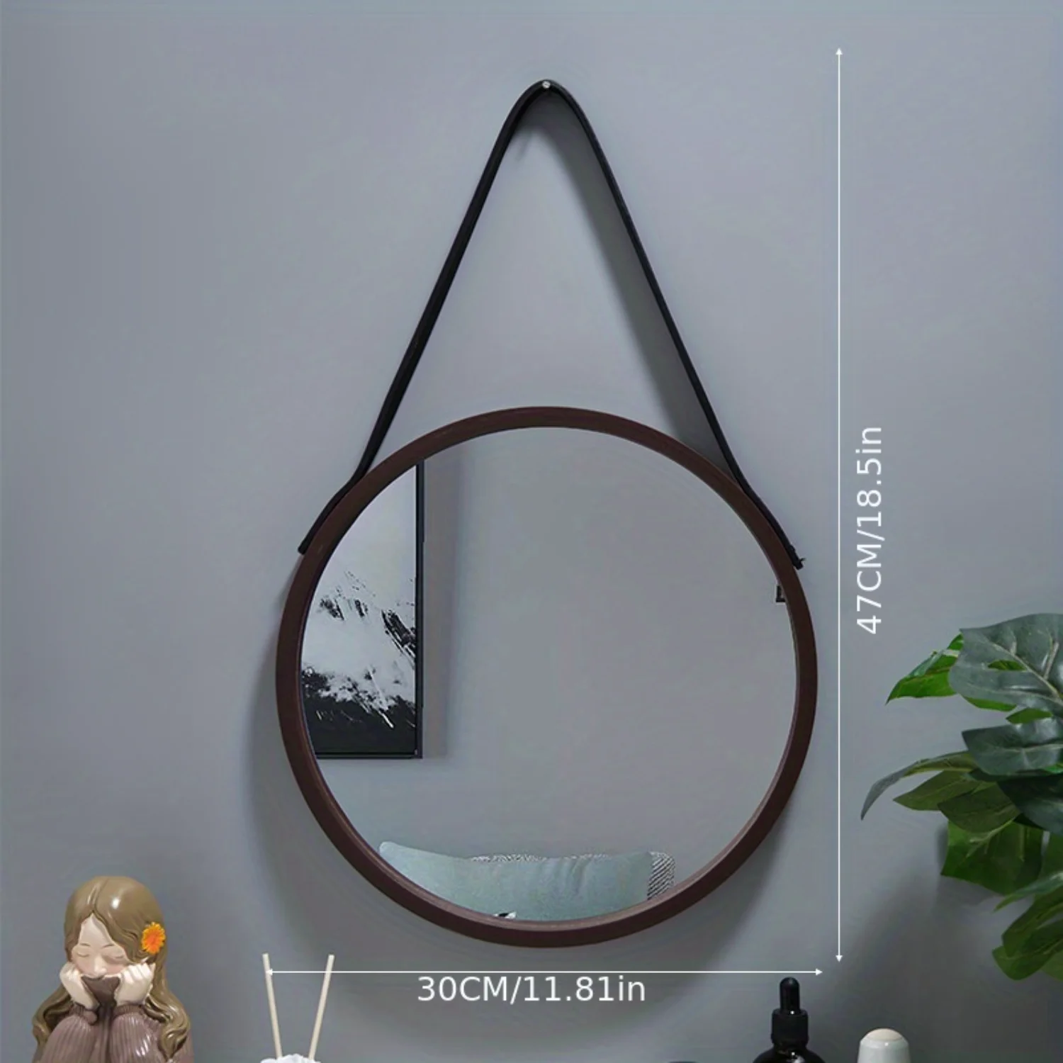 Premium Punch-Free Wall-Mounted Vanity Mirror - Shatterproof & Crystal-clear, Stylish Modern Bathroom Decor with Easy Chain Atta