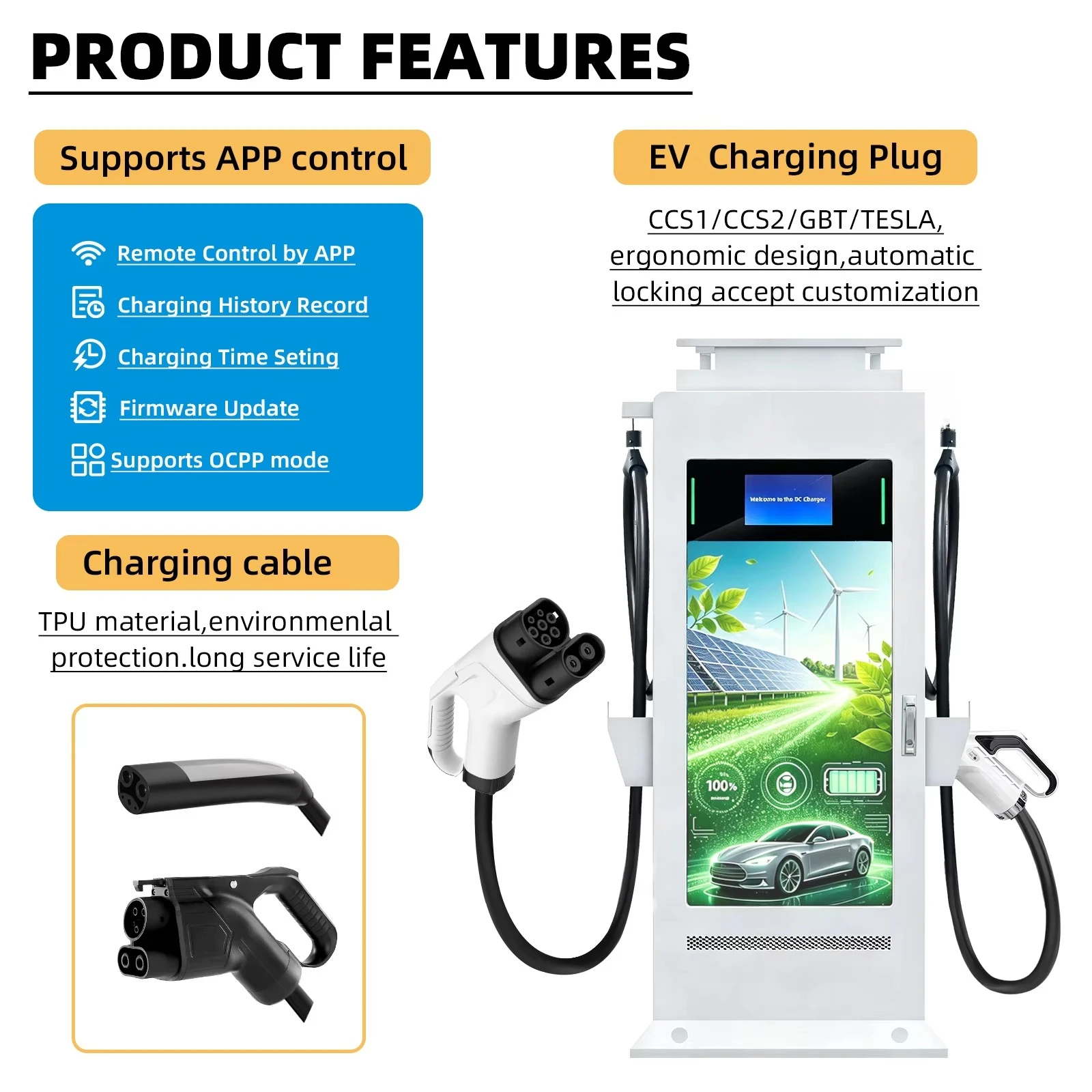 60KW Floor Mounted DC EV Charging Station 43Inch Advertising Screen RFID Card Payment Ethernet 4G Smart Commercial Charging Pile