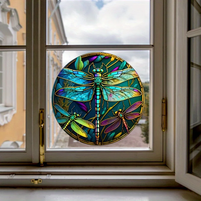 ملصقات زجاج نافذة الكتروستاتيكي من اليعسوب الملون ، ملصق زجاج تتشبث ثابت غير لاصق ، مضاد للتصادم ، ديكور منزلي RV ، #7