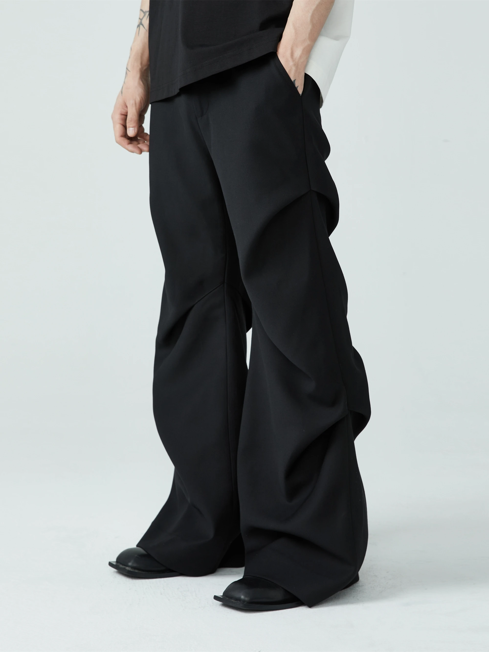 

Heavyweight Design Casual Pants Men's Loose Flared Trousers Summer New Style Pleated Wide Leg Suit Pants Breathable Casual Wear