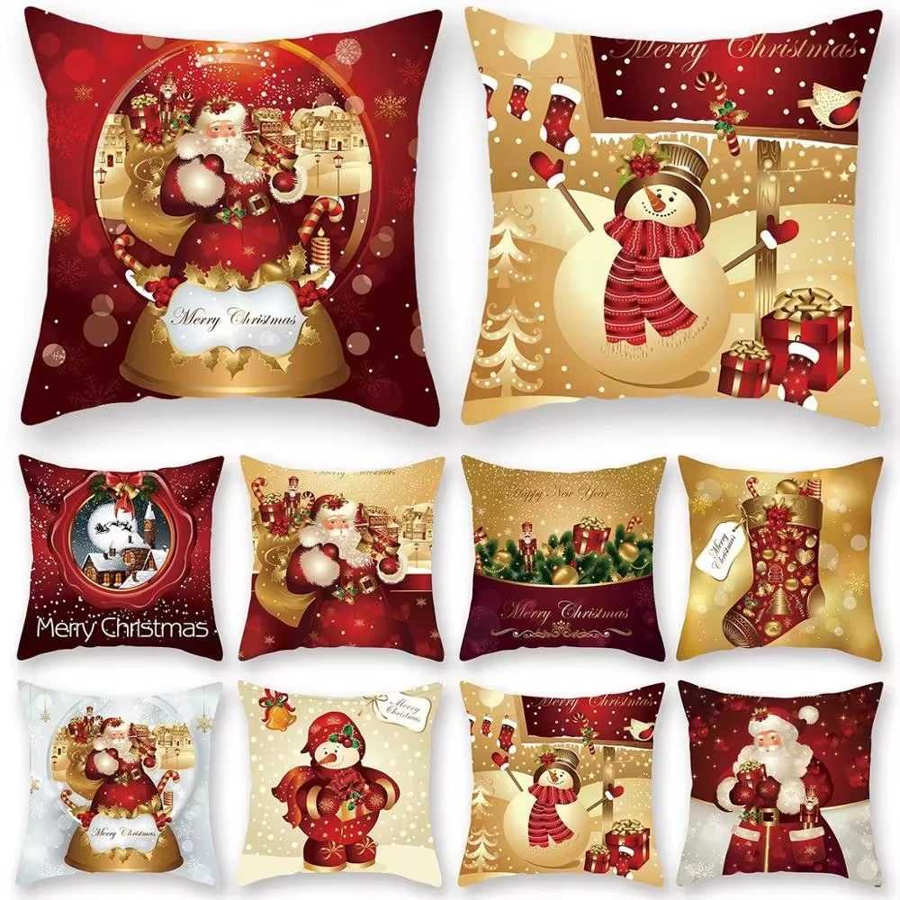 Christmas Cushion Cover Pillowcase Merry Christmas Decorations For Home 2024 Navidad Natal Gifts Xmas Ornament New Year 2025