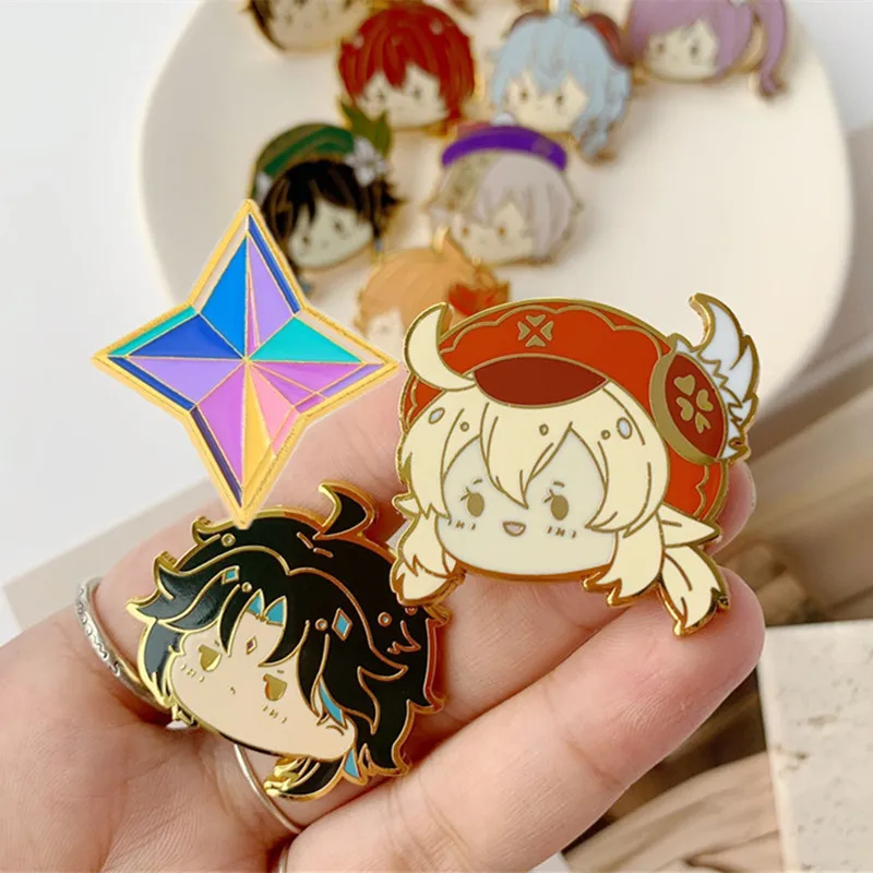 Hot Game Genshin Impacts Pin Kawaii Primogems Keqing Xiao Zhongli Klee Hutao Qiqi Ganyu Lapel Pin Badge Jewelry Gifts