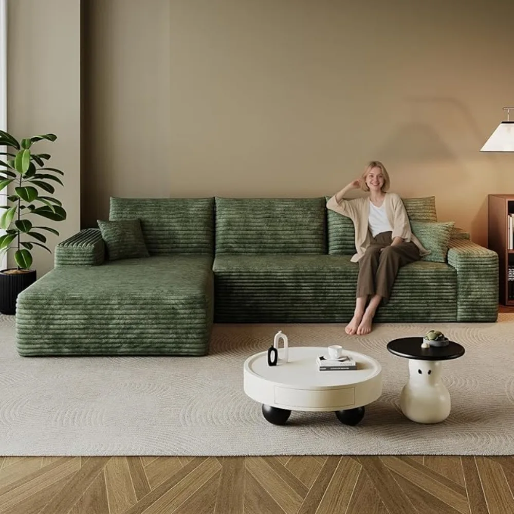 

107.7" Boneless Sectional Couch Modern Modular L - Shape Corduroy Upholstered Sofa for Living Room - Deep Seat with Chaise