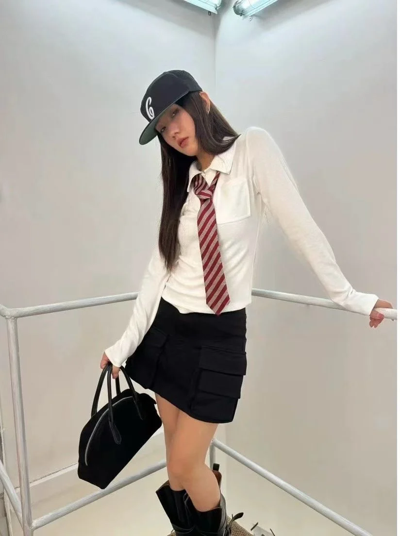 

Early Autumn Long Sve Ne T-irt Korean Sle Simple Design Slimming Top Faionable Breathable Cotton Ladies' irt