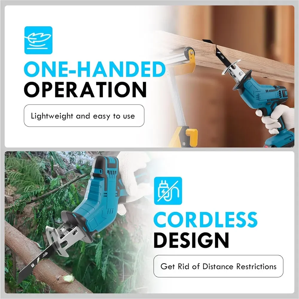 18V battery reciprocating saw mini electric saw for wood/metal/PVC cutting with 4 blades for hand saw woodworking (No battery)