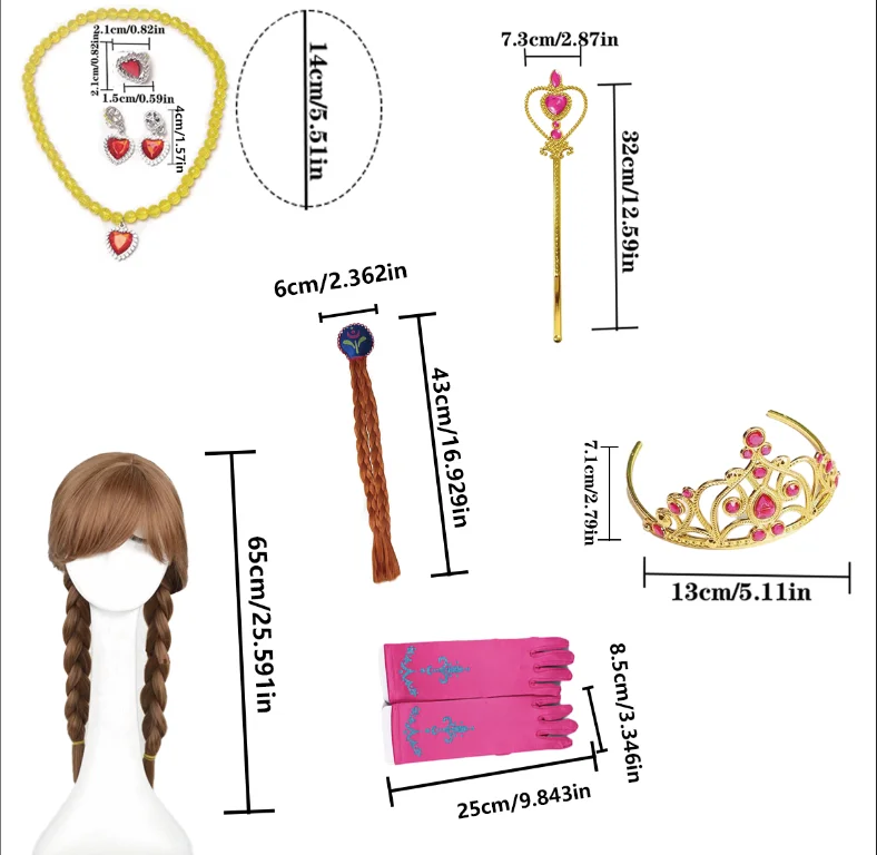 ชุดเครื่องประดับเจ้าหญิง PESENAR: มีมงกุฎ สร้อยคอ และถักเปีย เหมาะสำหรับงานปาร์ตี้ธีมเจ้าหญิง