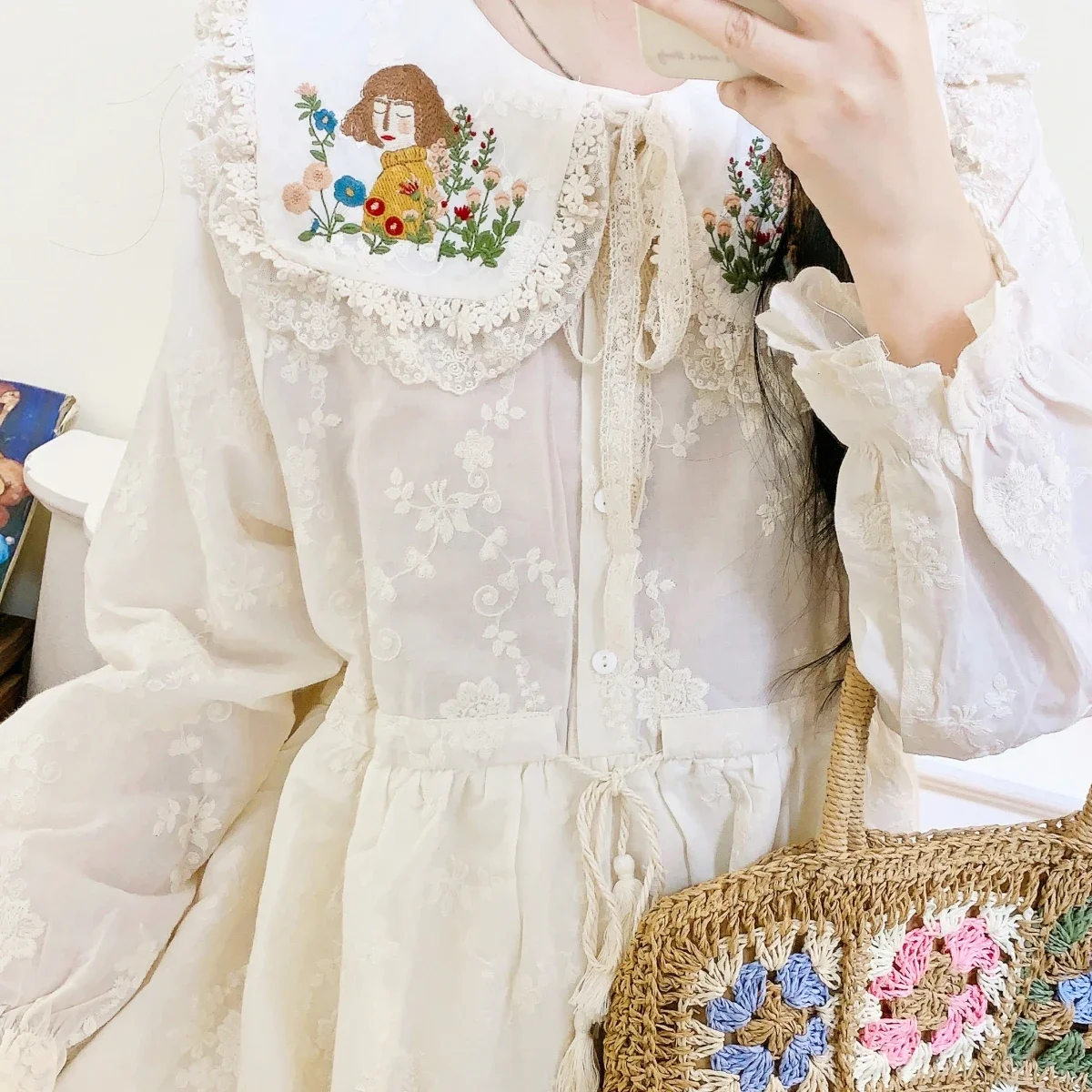 Women Cotton Ruffled Lace Cottagecore Evening Long White Dress Vintage Retro Chic Victorian Rococo Harajuku Birthday Midi Dress