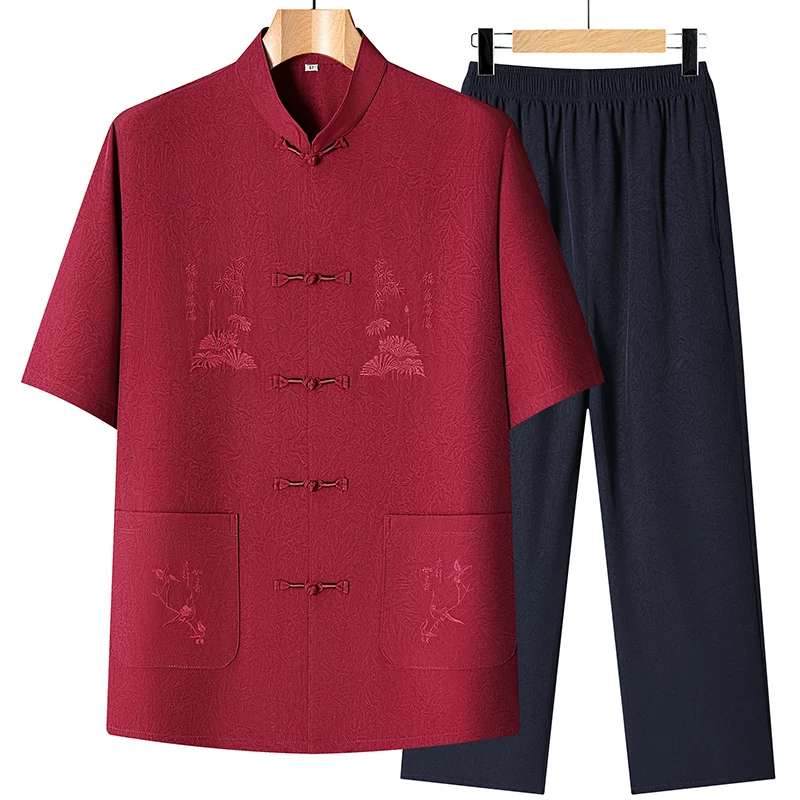 

Short Sleeve shirts +Trousers Summer Men's High-Quality Comfortable Versatile Casual Fashion Trend Loose Chinese Style Set men