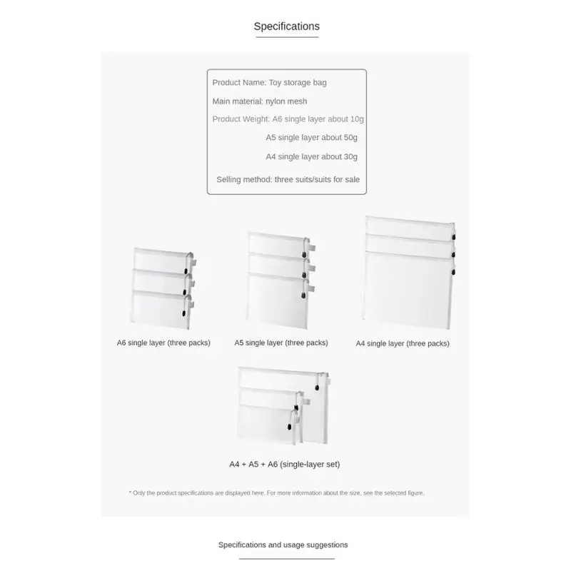 3pcs Mesh Zipper Pouch A4A5A6 Student Waterproof Zip File Bag Makeup Bag School Office Supplies Miscellaneous Storage Organizer