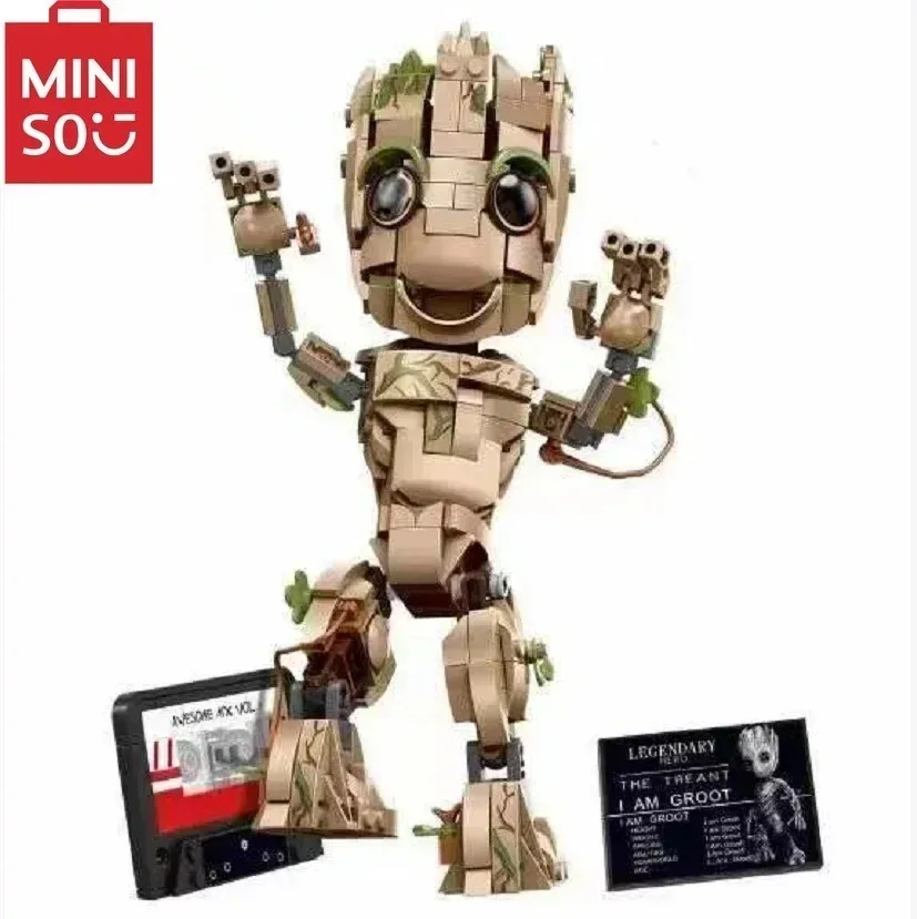 Miniso Marvel Superhero 76217، شخصية نموذجية I am Groot Little Tree Man، هدية لعبة مكعبات بناء للأطفال