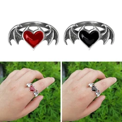 Gothic for Soul Ring Black Red Heart Wing Ring High Polish Finger Ring Wedding Band Cocktail Party Promise Ring