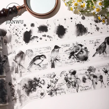 JIANWU 원고 장 시리즈 빈티지 꽃 나비 소재 콜라주 pet 테이프, 창의적인 DIY 저널 문구, 60mm * 200cm  Best5