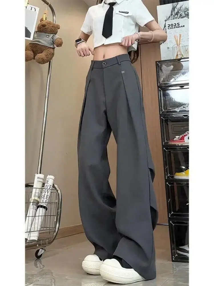 Women High Waist Wide Leg Pants High End Designer Trousers With Drape Tall Fit Curved  Long Suit Pants