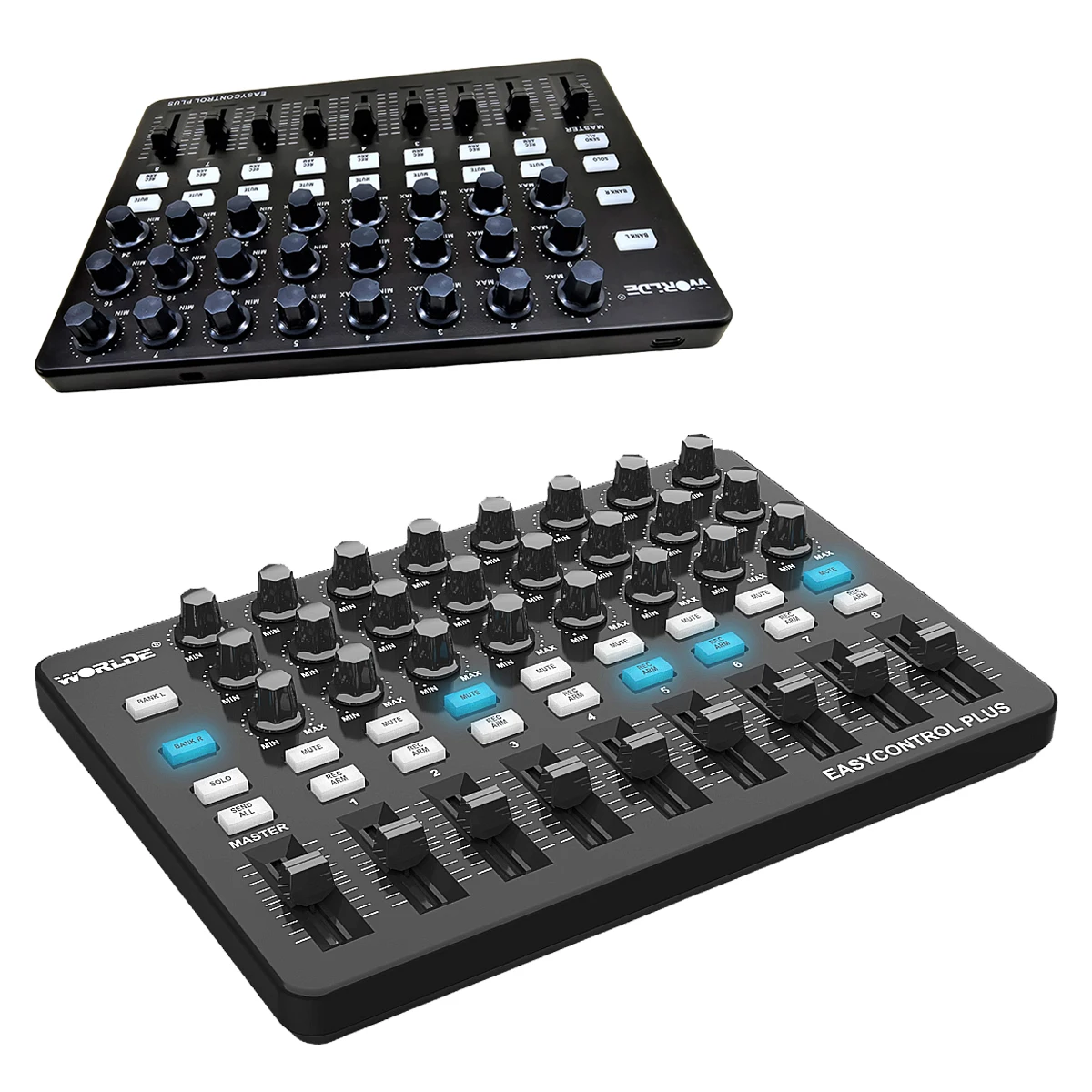 Worlde Easycontrol Plus MIDI Controller – 128-Level Sliders, One-Tap Sync, Plug-and-Play for Mac/PC/Android/iOS, 483g Compact