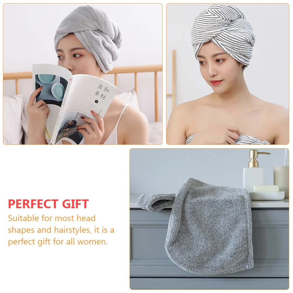 

2pcs Caps Quick Absorbent Soft Bath Towel Hair Drying Cap Hats For Women Dry Hair Hat Fast Dry Home Use (Grey)