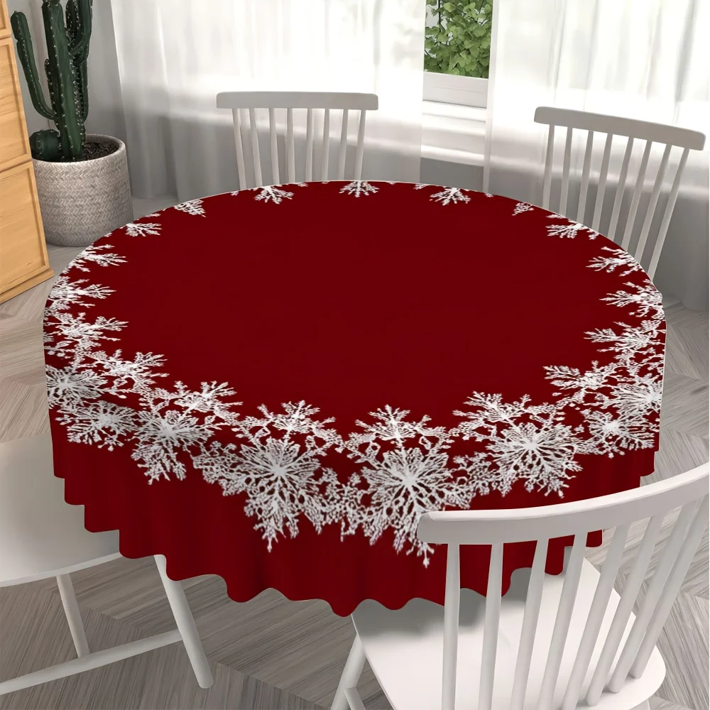 1 piece, round tablecloth with Christmas snowflake wreath design, perfect for enhancing your table atmosphere