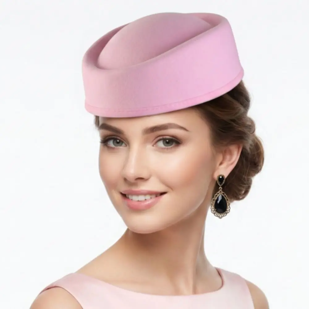 Uniform Stewardess Hat Vintage Topper Hat Solid Color Retro Airline Stewardess Caps Elegant Charm Pillbox Hat Hurch Derby