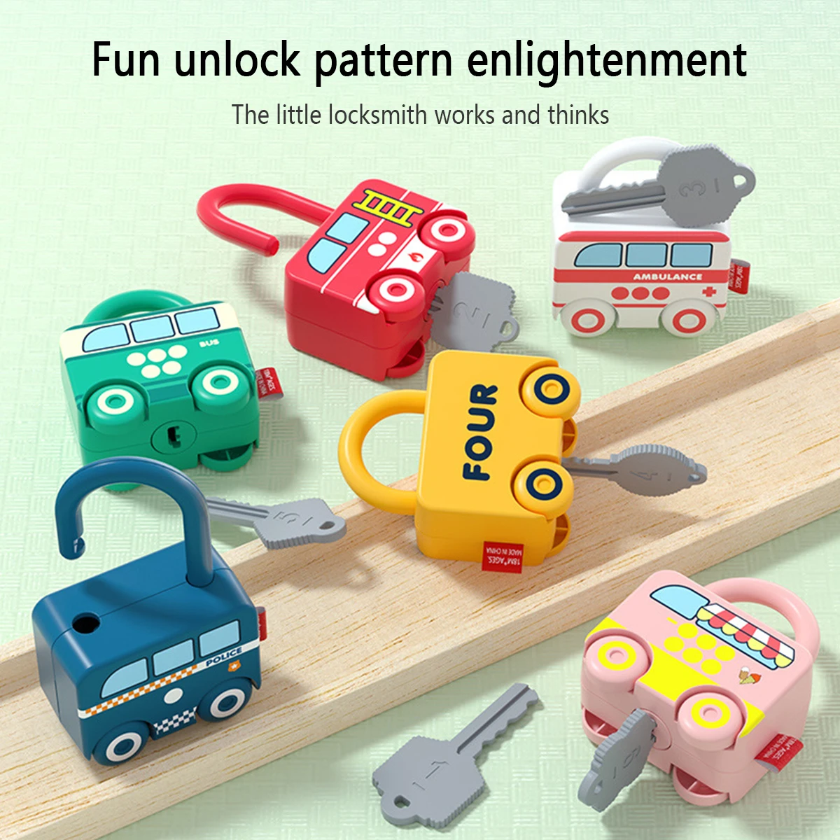 6Pcs Montessori Early Learning Lock Unlock Car Train Toy with Keys Kids Math Counting Motor Skill Educational Toys Xmas Gift