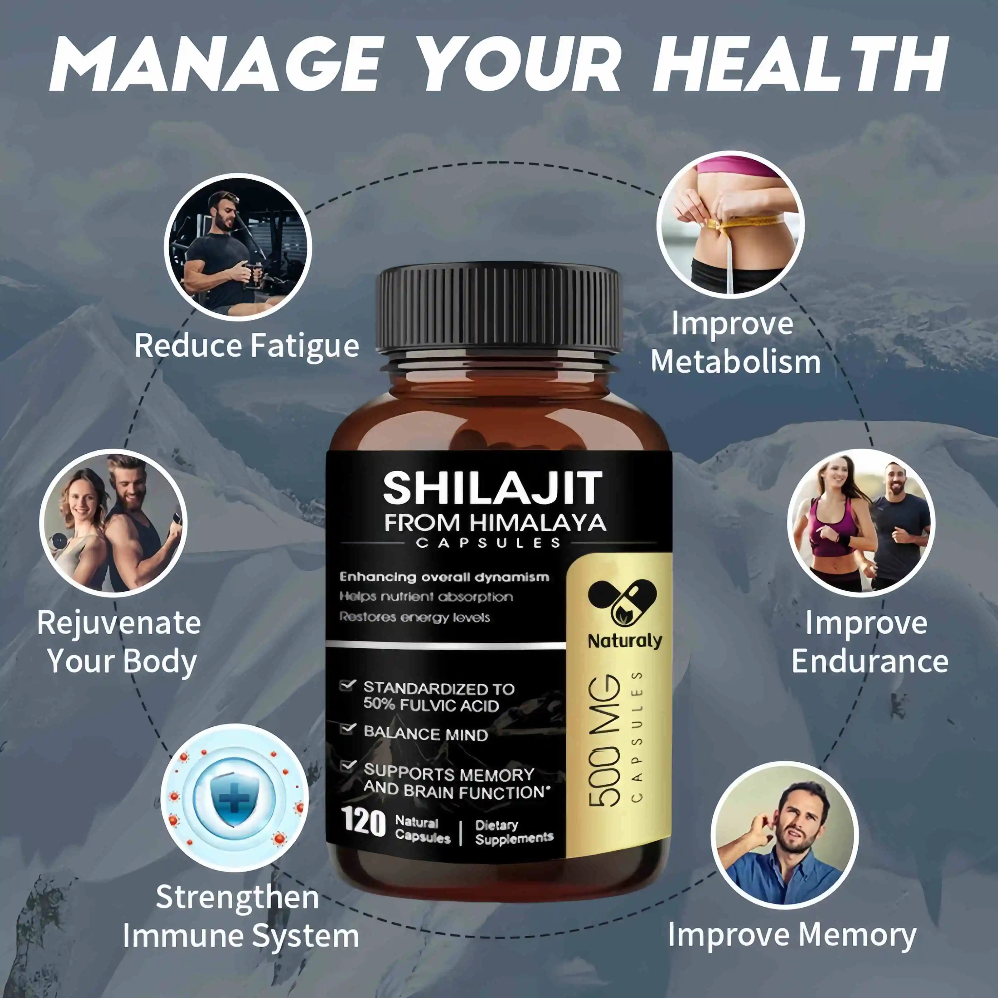 Organic Shilajits Capsules Rich in ginseng & Fulvic Acid For Male Hormone Balance Energy Supplement