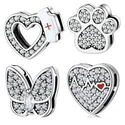 925 Sterling Silver Sparkling Charms CZ Flower Hearts Clip Beads Fit Women Reflection Charm Bracelet Bead Jewelry Making