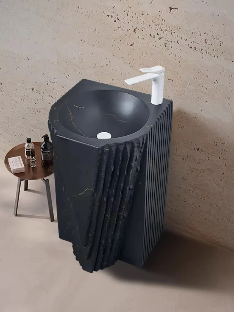 

Imitation marble stone pattern art basin, special-shaped column basin, integrated floor-standing sink