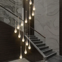 Staircase LED Crystal Chandelier Modern Living Room Gold/Silver/Black Room Decoration Attic Restaurant Ceiling Chandelier