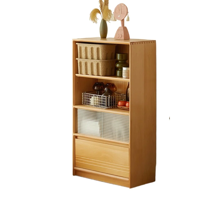 

Solid wood bookcase floor storage, storage cabinet, dust-proof beech bookcase sliding door drawer side cabinet, narrow vertical
