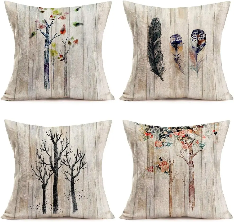 

Forest Tree Decoration Pillow Cover Watercolor Aiqingniao Home Couch Decoration Linen Cushion Cover 40X40cm