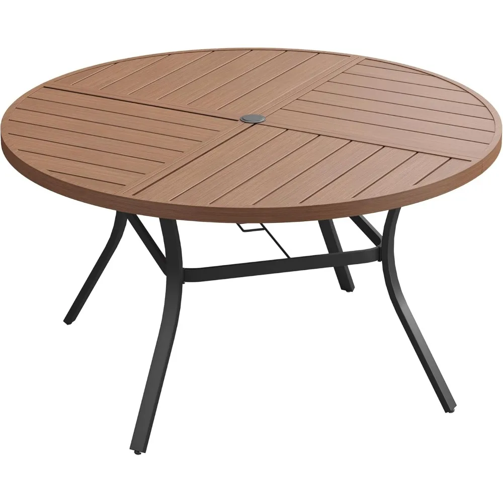 

53.1" Round Outdoor Patio Dining Table for 6-8, All-Weather Metal Steel Slatted Patio Table with 1.57" Adjustable Umbrella Hole