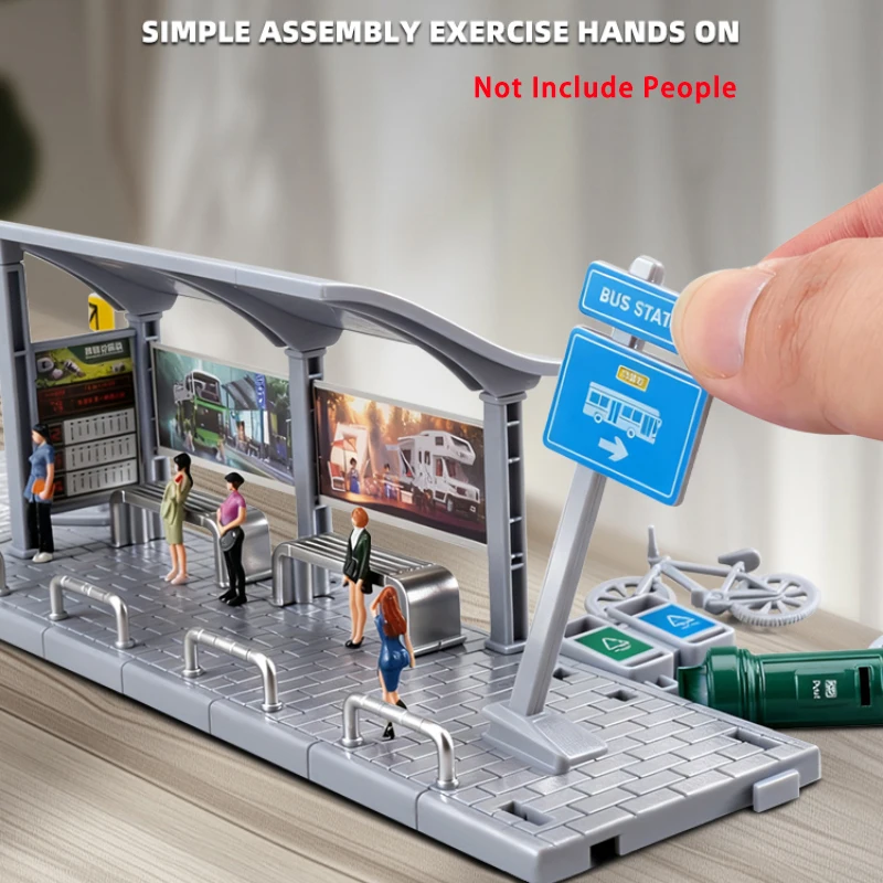 

Miniature Bus Stop Model Assemble Buiiding Blocks Toys Taxi Stands For City Road Scene Sand Table Ornaments Child Gift 1PCS
