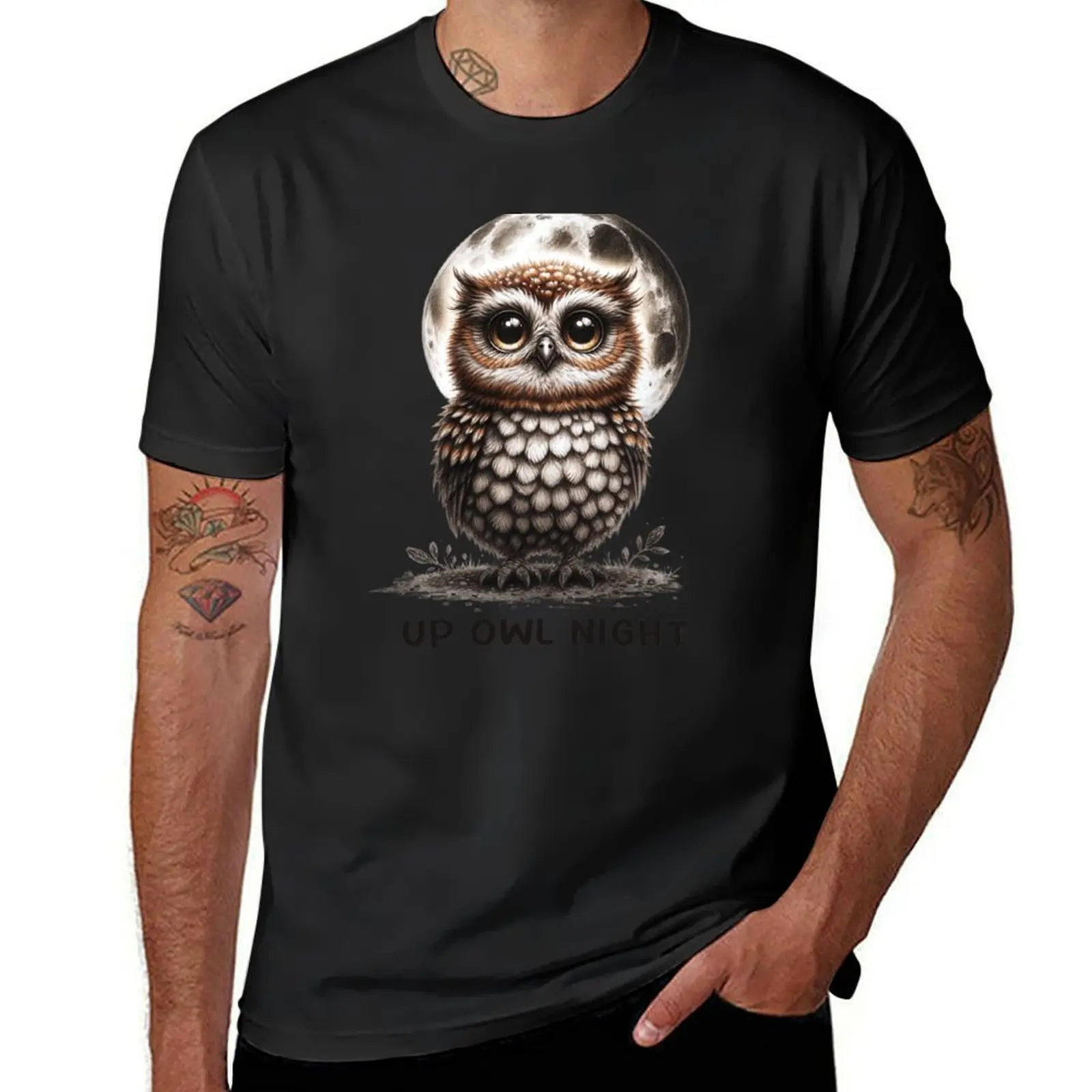 Moonlit Vigil - Enchanting Owl and Moon Illustration T-Shirt quick-drying vintage customizeds oversized t shirts for men