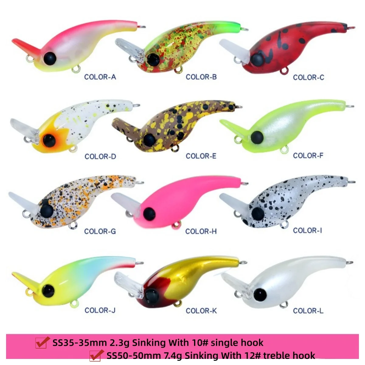Swolfy Micro Minnow 35mm – Mini Crankbait hundimiento lento - imagen 4