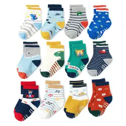 12Pairs/lot Kids Socks Cotton Anti-Slip Floor Cartoon Animals Summer Breathable Toddler Socks Sports Boys Girls Outside Children