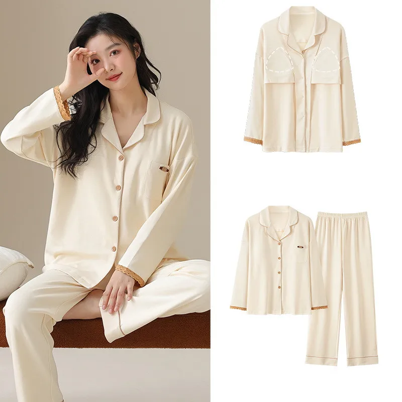 New Autumn Winter Pajamas For Women Pyjama Trousers Set 2 Pcs Sleepwear Home Clothes Lapel Collar Button Shirt Nightwear Suit