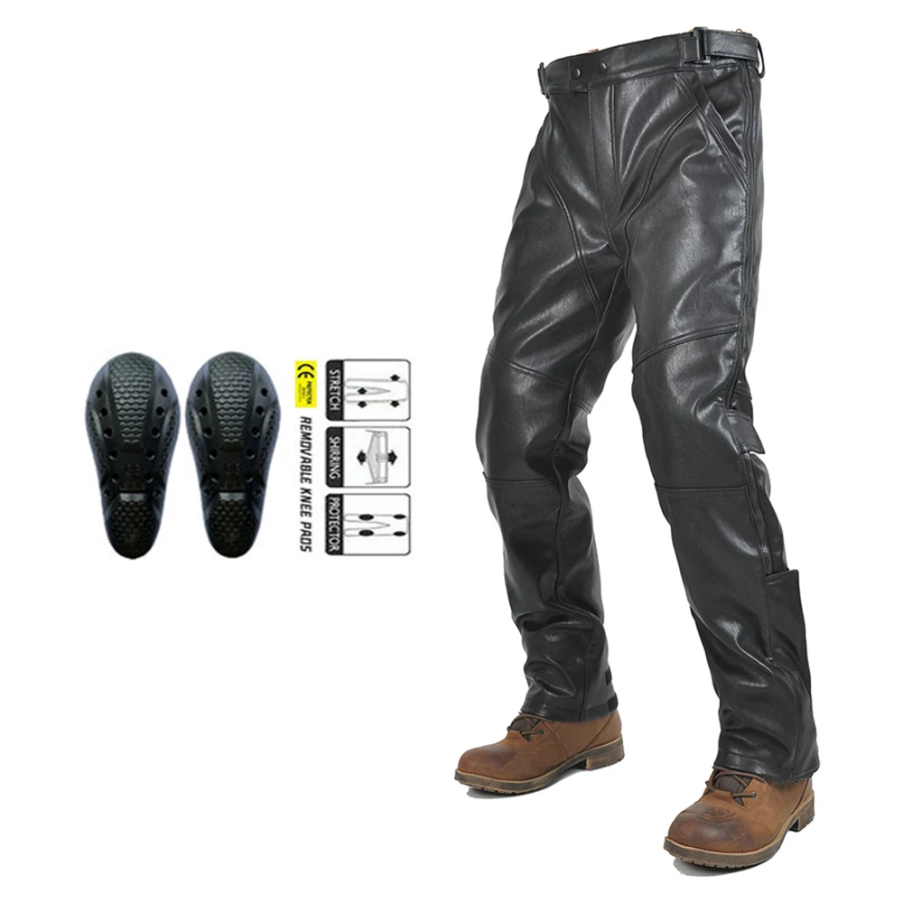

Men's Motorcycle Pants Motorcycle Quick Release Pants Winter Motorcycle PU Leather Pants Windproof Waterproof Motocross Pants