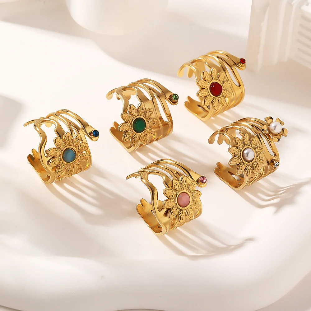 스테인리스 스틸 별 달 태양 반지 천연 보석 여성용 조 - Vintage Fashion Rings For Women 리뷰 및 가격