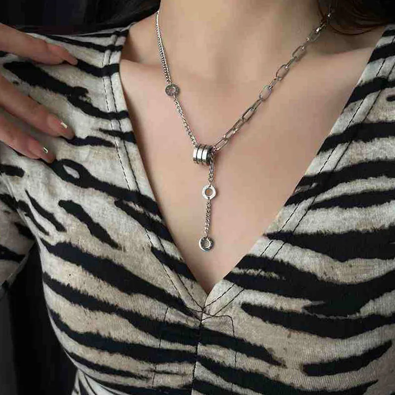 Stainless Steel Striped Bead Pendant Necklace Women Men Splicing Mashup Style Steel Chains Choker Necklace Girls Collar Jewelry