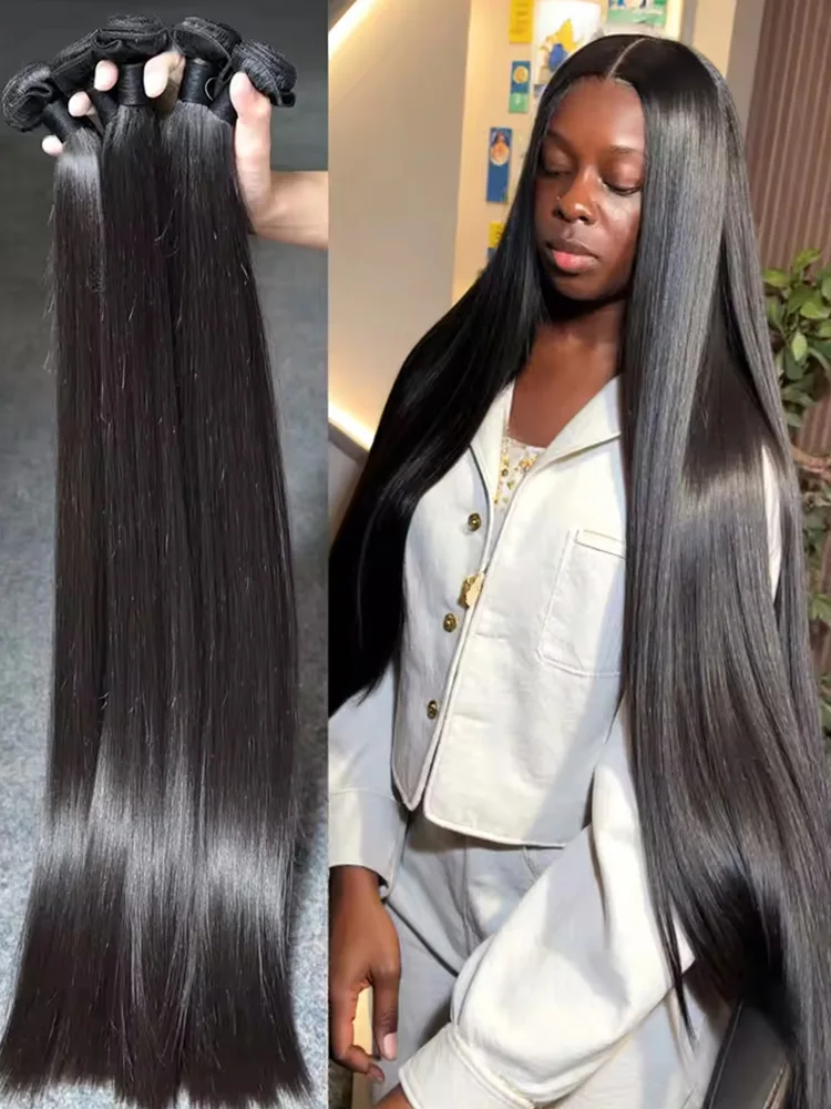 Straight Human Hair Extensions 16-30 Inch Bone Straight Natural Black Weavings 1/3/4 Bundles for Hair Wholesale